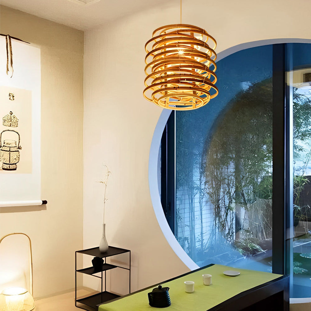 16'' Round Bamboo Pendant Light for Farmhouse and Modern Living Spaces
