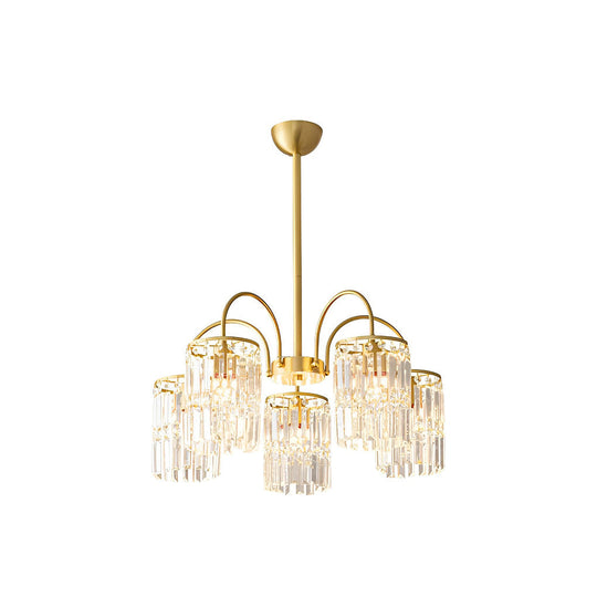 Crystal Shade Copper Curved Arms Luxury Post Modern Chandelier