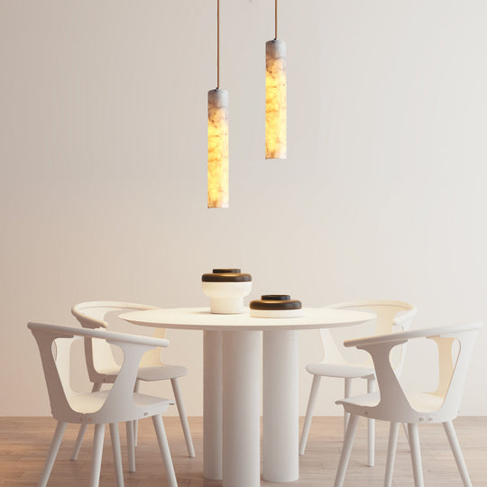 Elongated Cylindrical Marble Texture Minimalist Chandelier Pendant Light