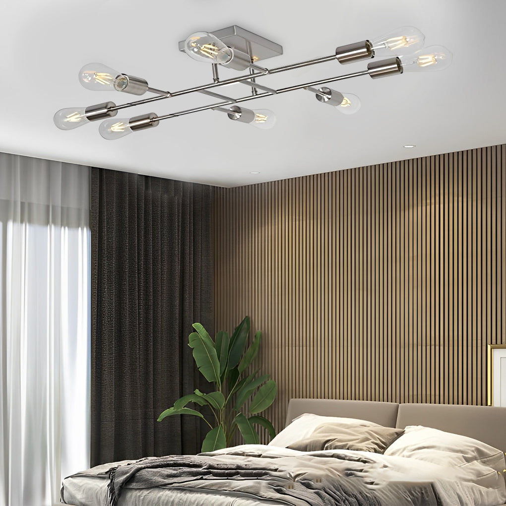 8-Light Antique Brass Vintage LED Semi-Flush Mount Ceiling Light