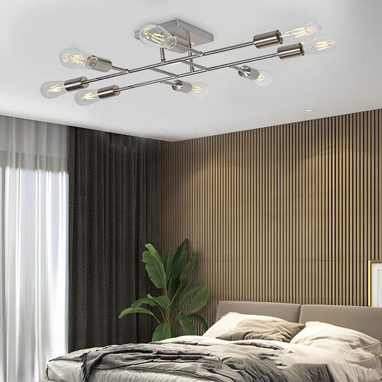 8-Light Antique Brass Vintage LED Semi-Flush Mount Ceiling Light