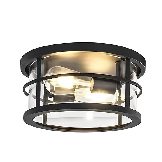Round Square Waterproof Black Rustic Outdoor Ceiling Light