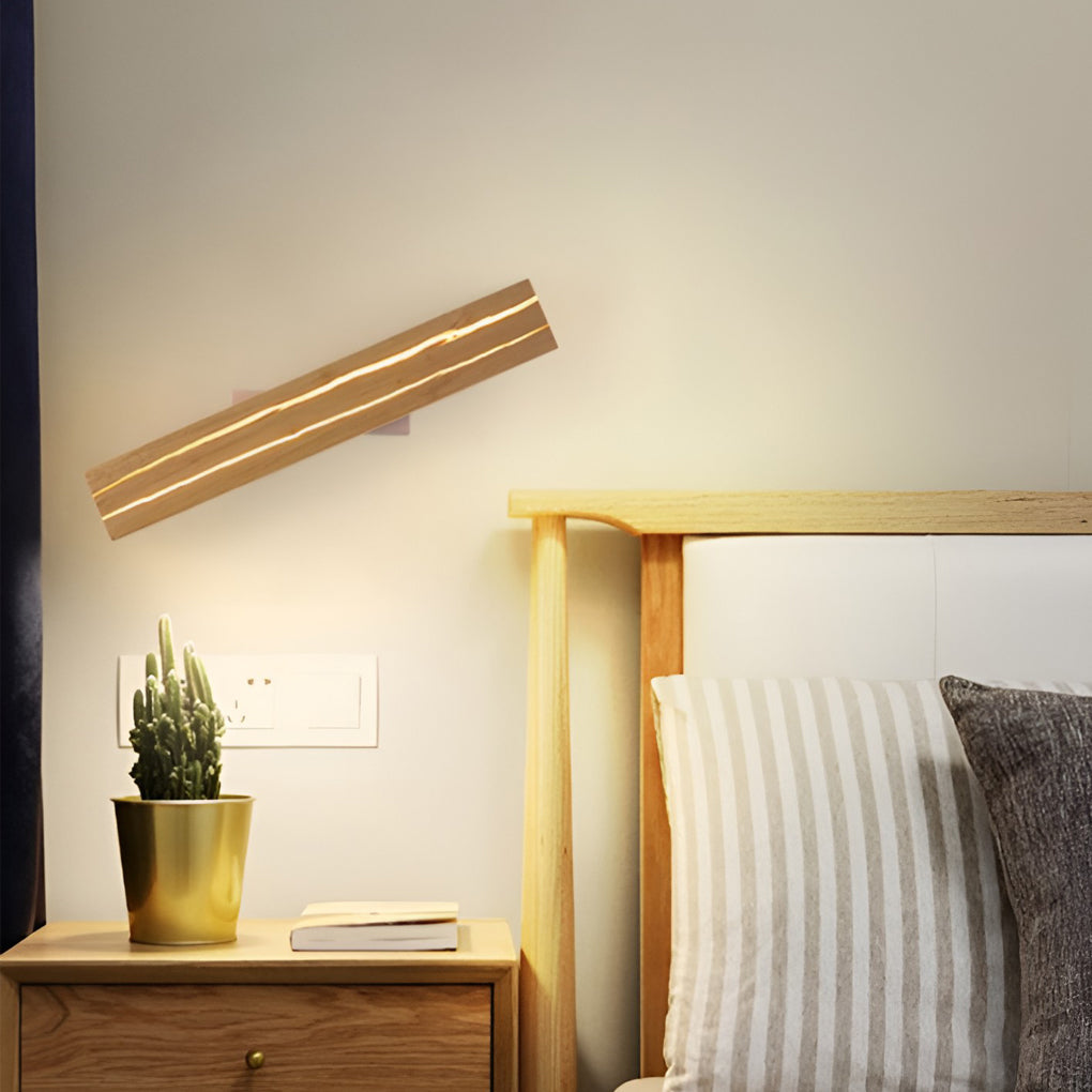 Adjustable Rectangular Wood Three-Step Dimming LED Wall Lamp