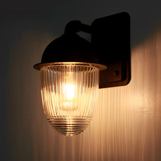 Waterproof Glass Ball Matte Black Outdoor Wall Lamp
