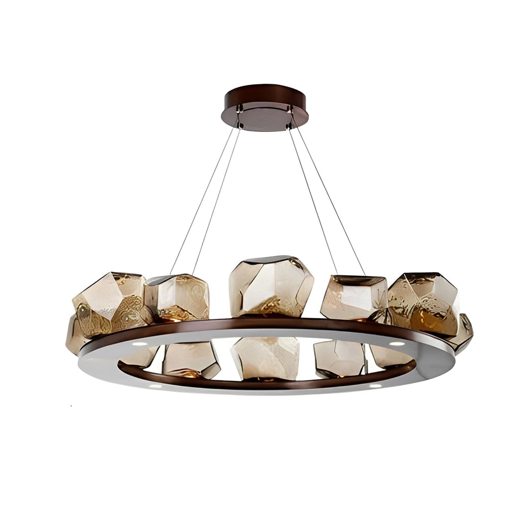 Irregular Cognac Glass Shade Modern LED Chandelier