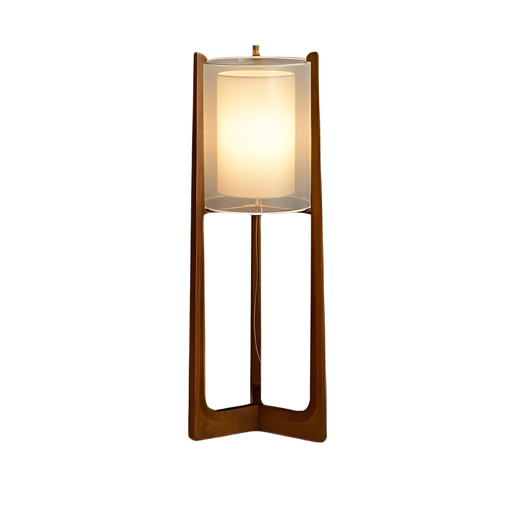 Rustic Japanese-Style Wood Standing Floor Lamp with Double Shades