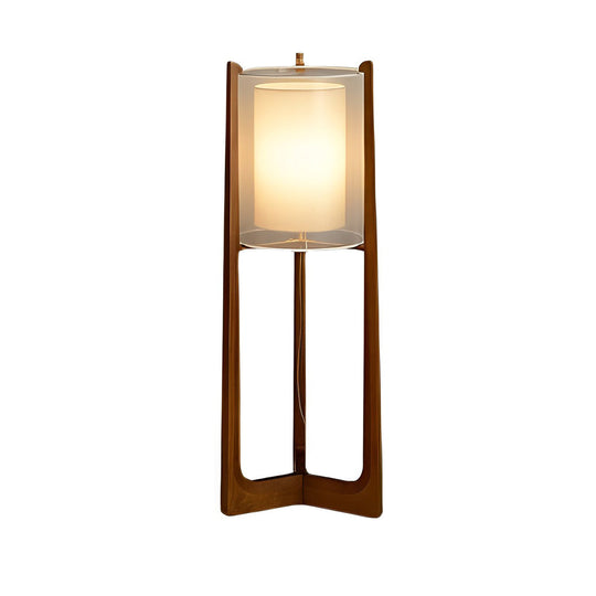 Rustic Japanese-Style Wood Standing Floor Lamp with Double Shades