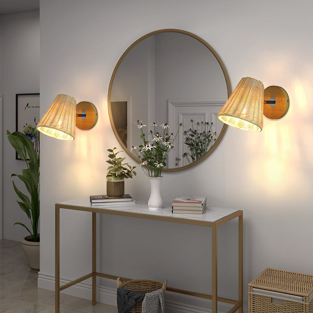 Minimalist Rattan Hand-Woven Adjustable Wall Lamp