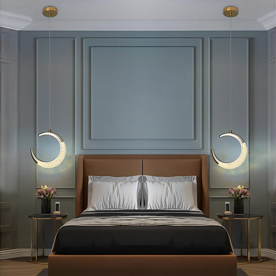 Curvy Moon Shaped LED Electroplated Modern Pendant Light