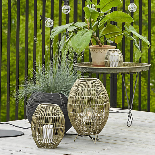 Elegant Handmade Rattan Oval Cage Outdoor Floor Lamp – Rustic Waterproof Lighting