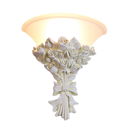 Retro Resin Roses Bouquet Glass European Wall Lamp