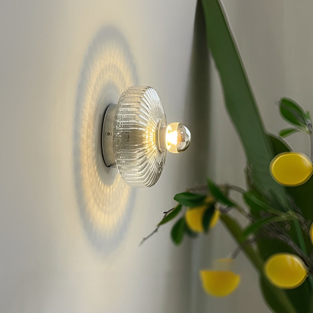 Round Cup Lid Transparent Glass Chromed Metal Wall Lamp
