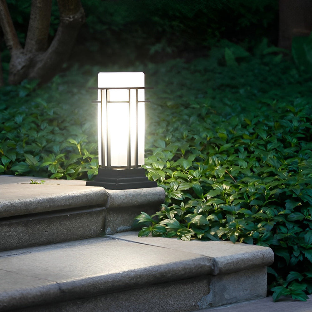 Black Retro Aluminum Outdoor Path Lights with Frosted Glass