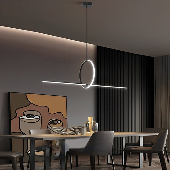 Long Linear Ring Three-Step Dimming Modern Minimalist LED Chandelier