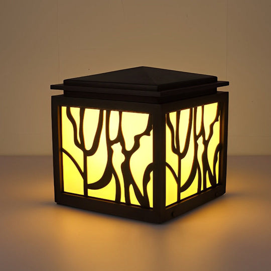 Rustic Retro Black Outdoor Fence Post Light with LED