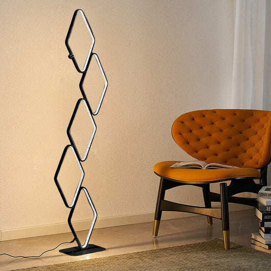 Modern Metal Square Stacked LED Floor Lamp – 5-Tier Design with Touch Control