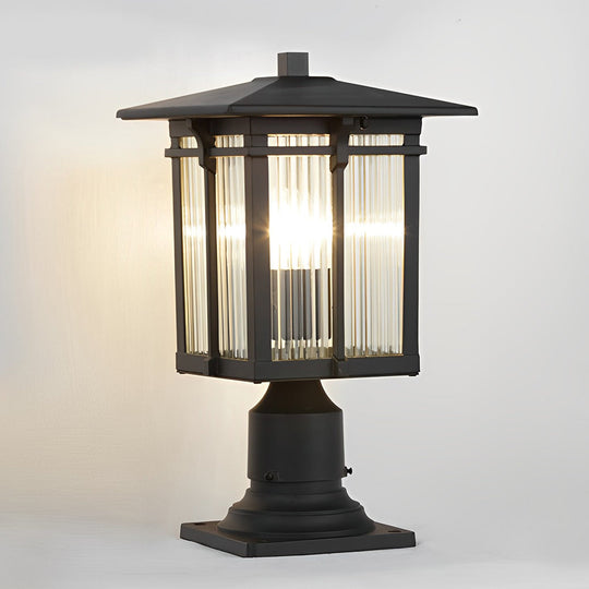 Striped Glass Shade LED Waterproof Outdoor Post Light