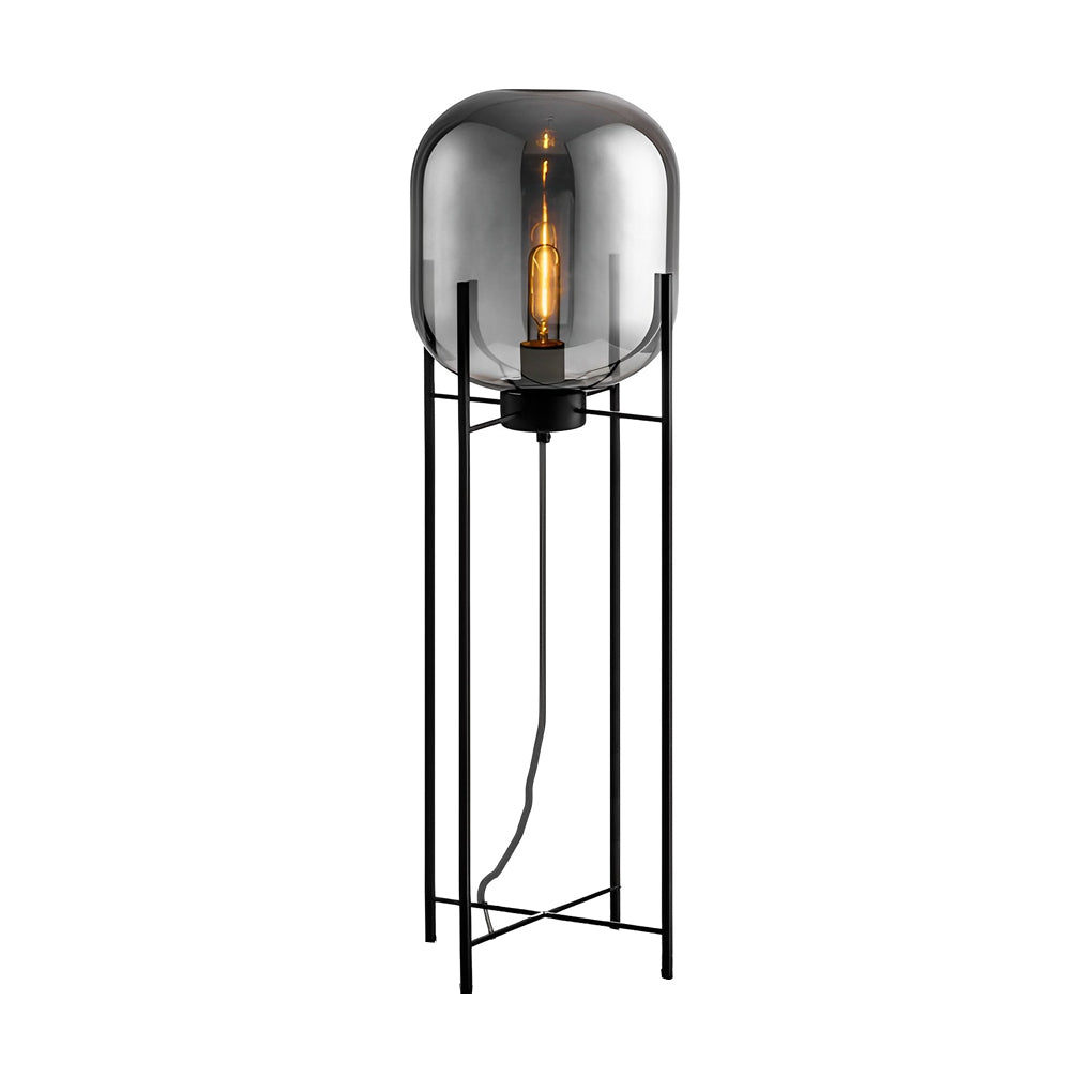 Industrial Standing Metal & Hand-Blown Glass Floor Lamp