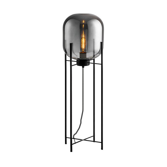 Industrial Standing Metal & Hand-Blown Glass Floor Lamp