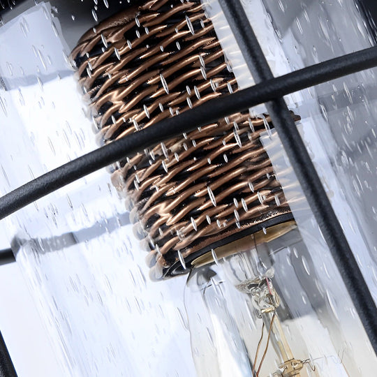 Waterproof Iron Glass Lantern Black Retro Rustic Exterior Wall Light