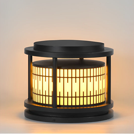 Round Retro Pattern Black Solar LED Fence Post Light
