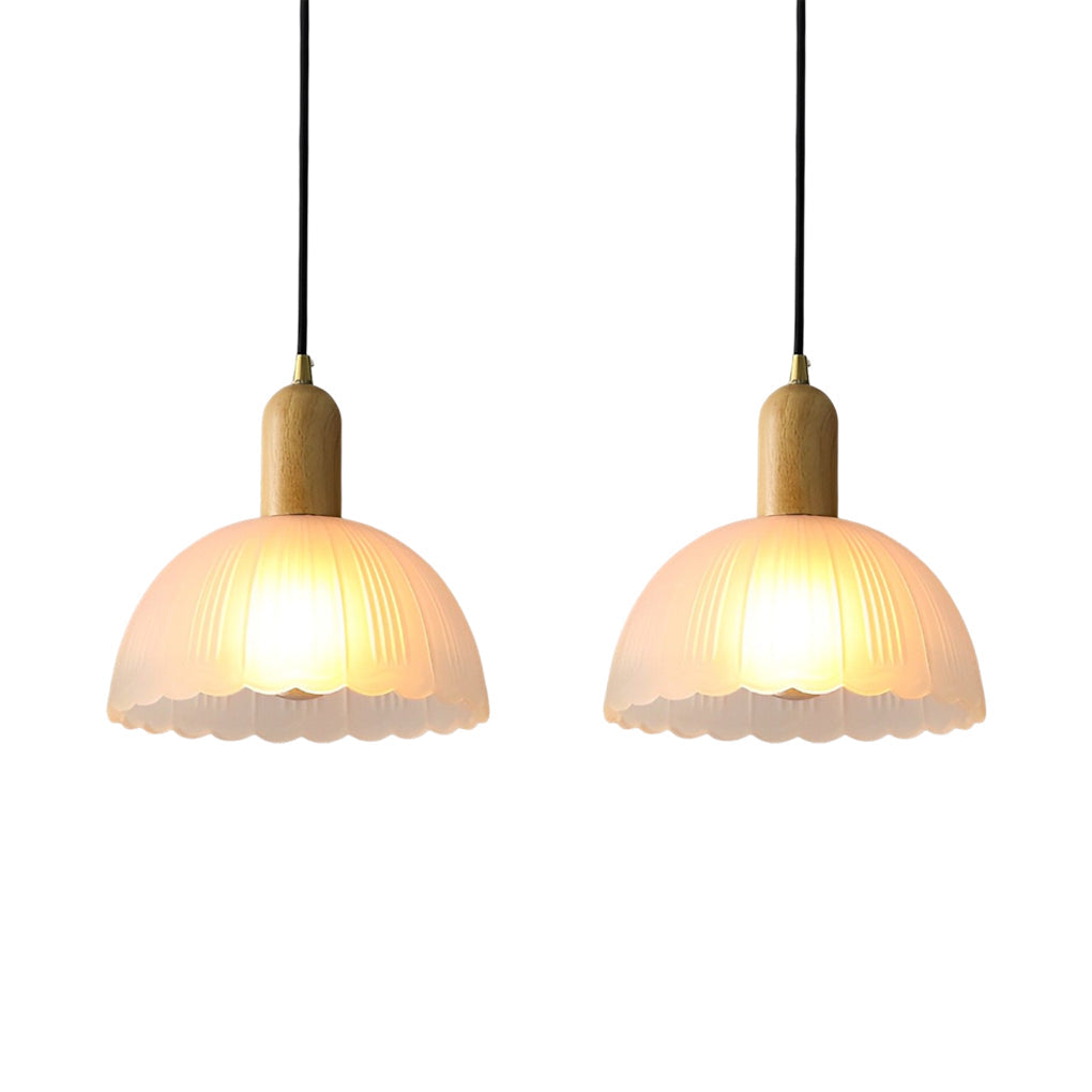 Glass Flower Wood Creative Ins LED Nordic Pendant Lights Hanging Lamp