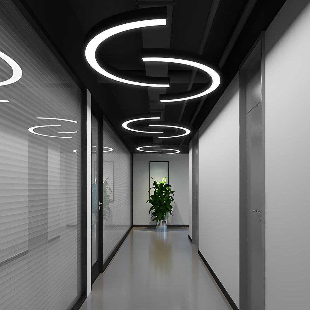 Curved Slim C Shape – LED Pendant Half-Circle Hanging Profile Light for Office and Commercial Spaces