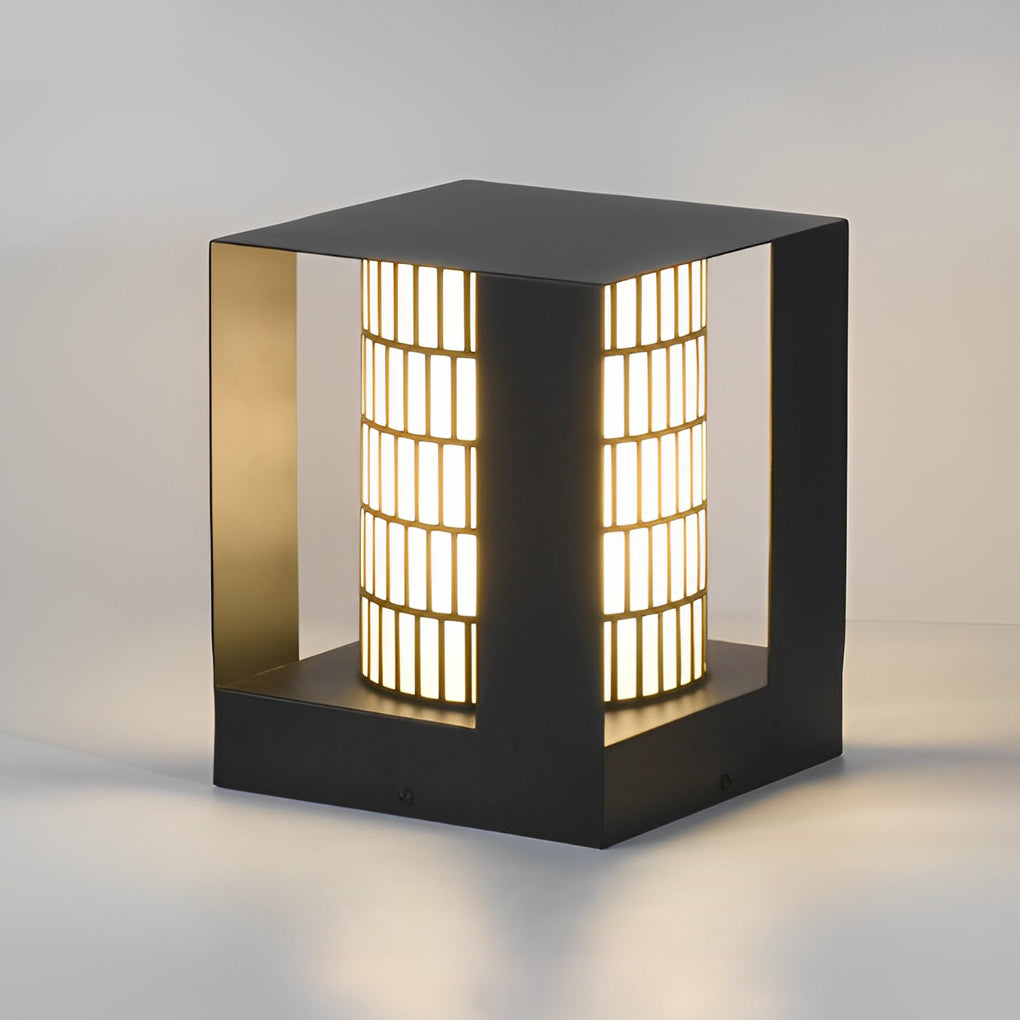 Four-Panel Cylinder Lantern LED Outdoor Light with Lattice Pattern