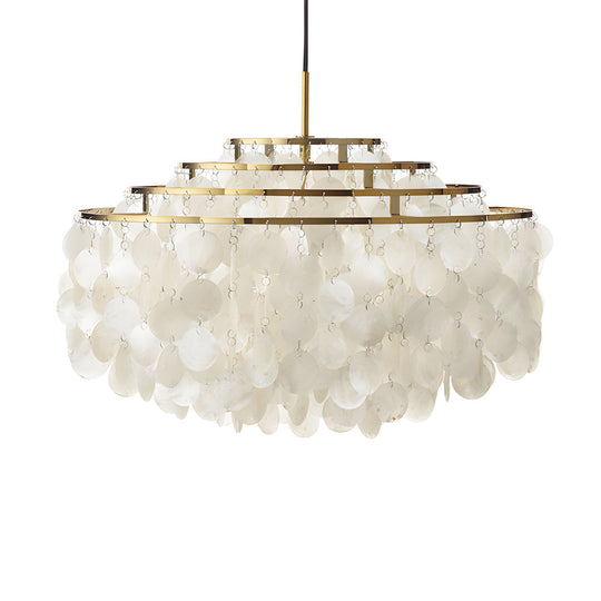 Seashell Discs 4-Tier LED Chandelier – Adjustable 39.4" Chain