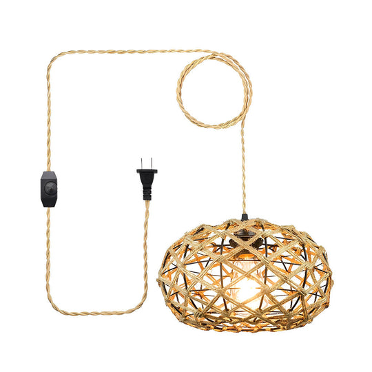 Round Hand-Woven Cage Rope Beige Retro Minimalist Ceiling Light Chandelier