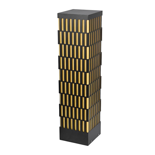 Grid-Designed Black LED Outdoor Lawn Bollard Light
