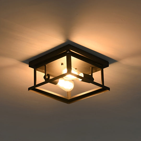 Square Iron Retro Industrial Ceiling Light Flush Mount Lighting