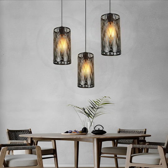 Cylindrical Creative Hollow Iron Black Industrial Style Pendant Light