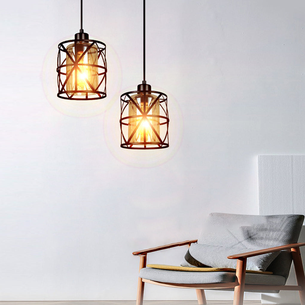 Creative Round Iron Glass Black Retro Industrial Style Pendant Light