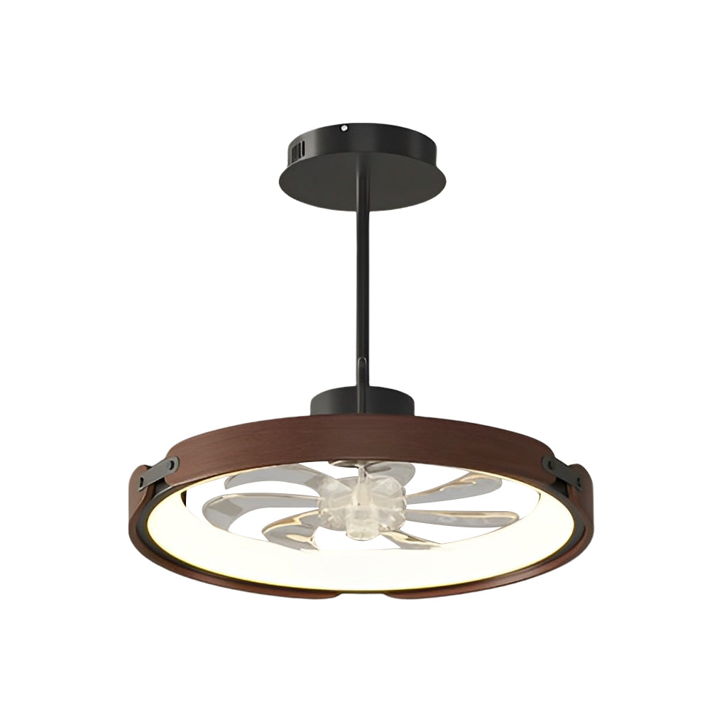 Round Wood LED 3-Step Dimming Bladeless Ceiling Fan with App Control