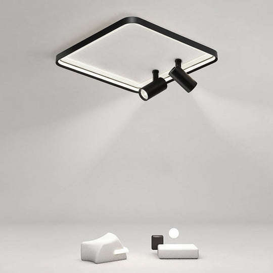 16'' Square Dimmable Flush Mount LED Light with 2 Adjustable Spotlights