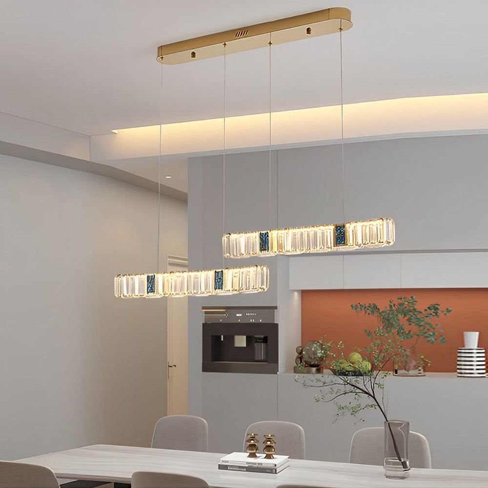 2 Strips Three Step Dimming LED Modern Crystal Dining Room Chandelier