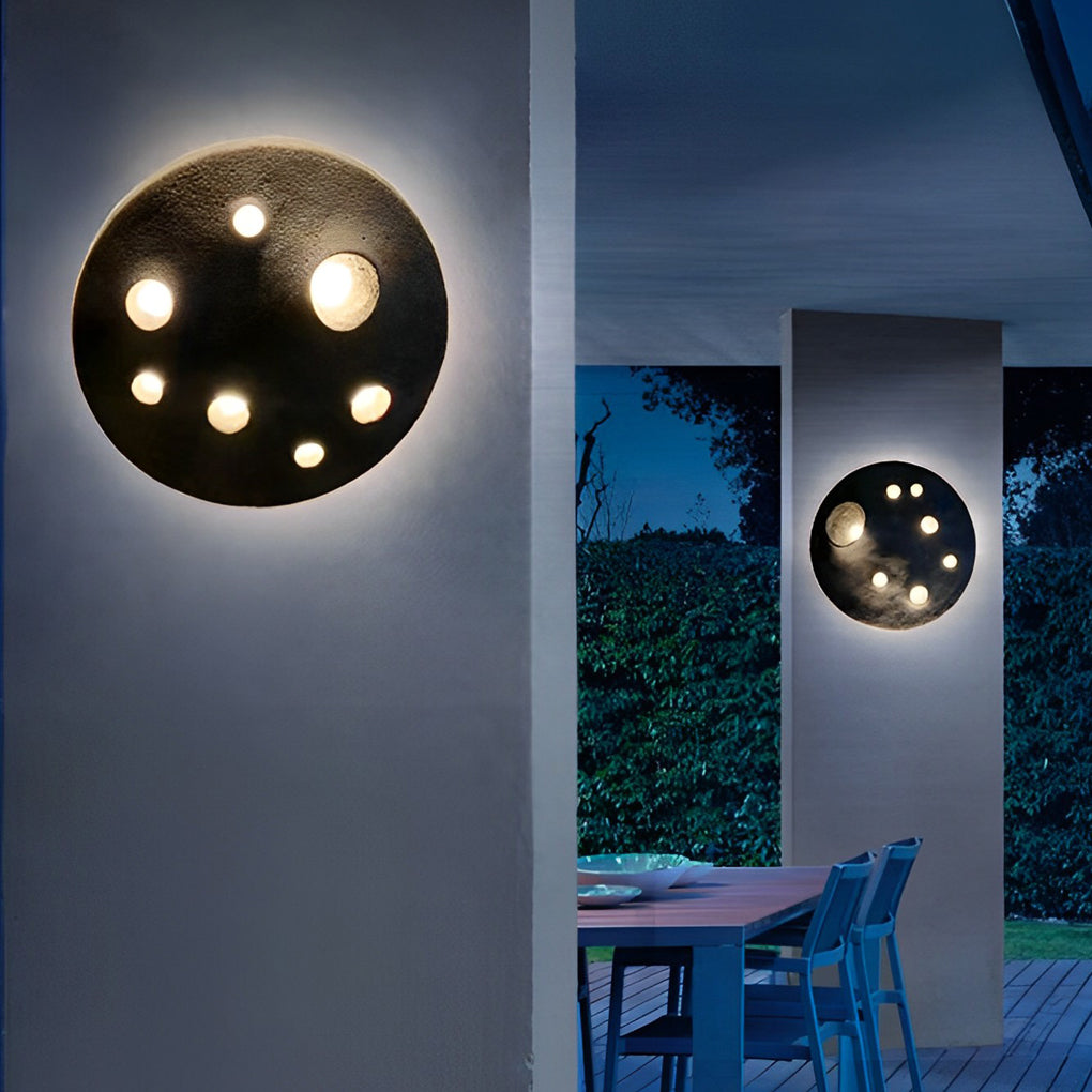 Round Creative Cement Lunar Crater LED Waterproof Outdoor Wall Lamp