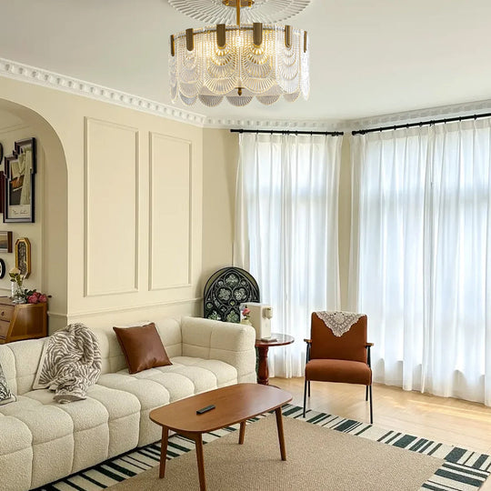 Round French Court Style Glass Three Step Dimming Modern Chandelier