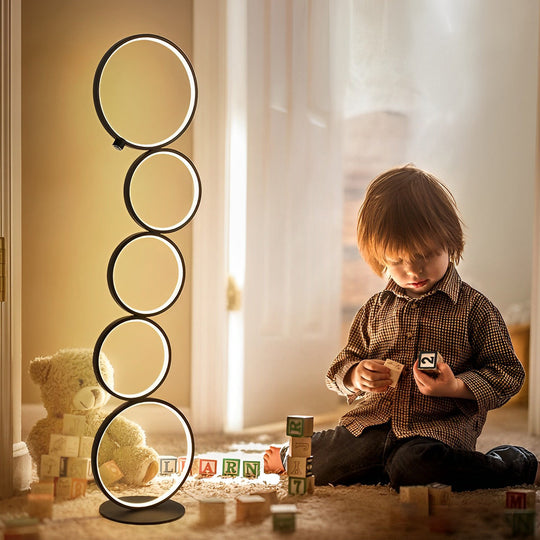 Modern Artistic 5-Circle LED Floor Lamp with Touch Control