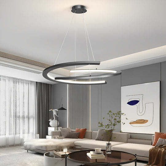 2 Semi-Circular Creative LED Three-Step Dimming Black Modern Chandelier