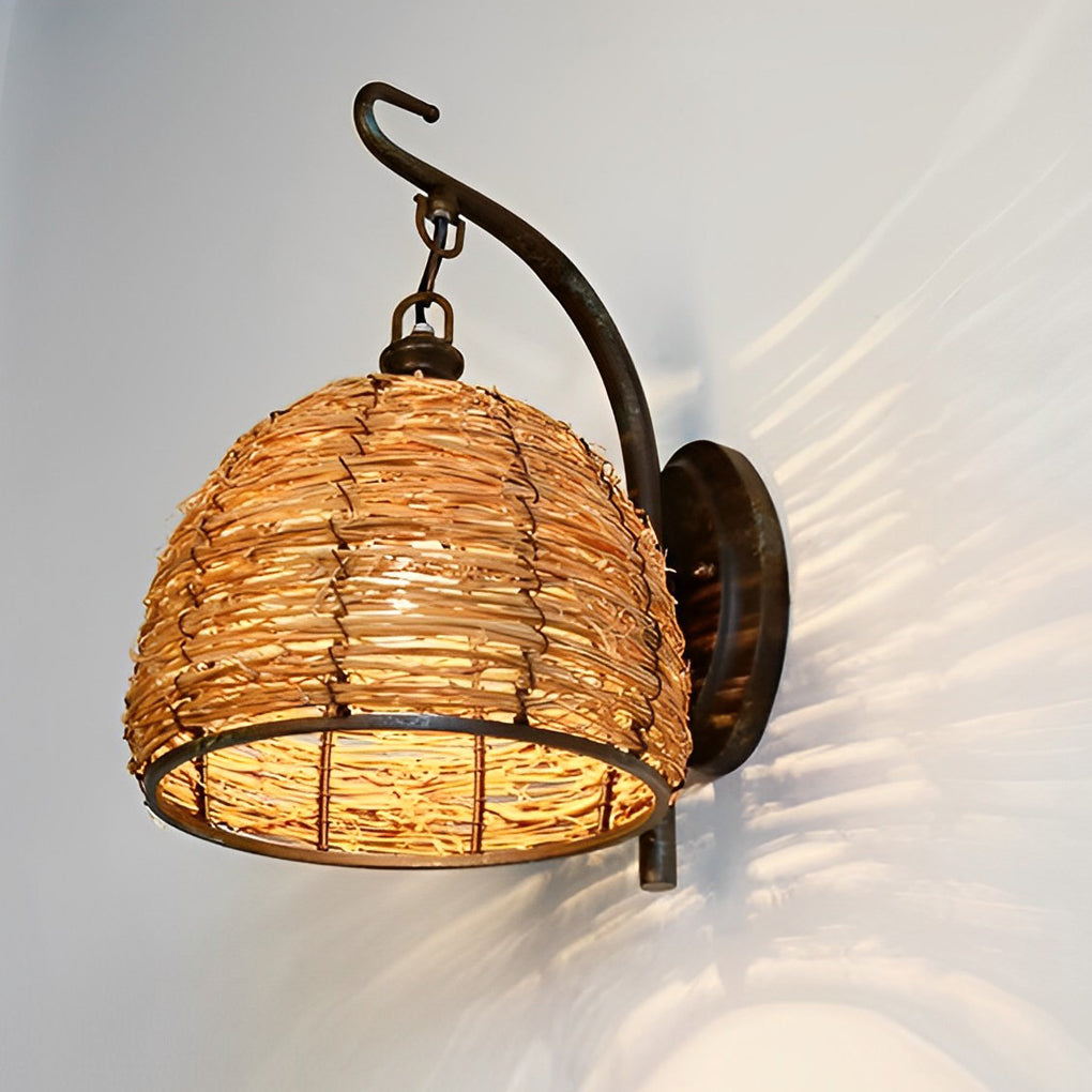 Hand Woven Rattan Rustic Retro Wall Lamp