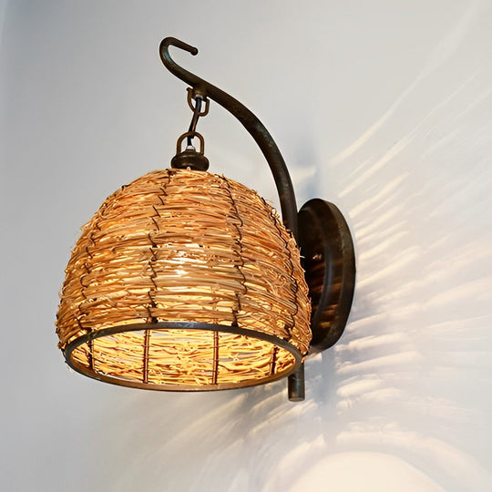 Hand Woven Rattan Rustic Retro Wall Lamp