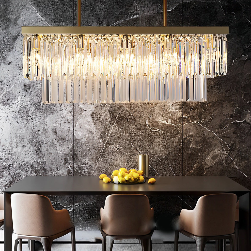 Rectangular LED Three-Step Dimming Crystal Strips Postmodern Chandelier