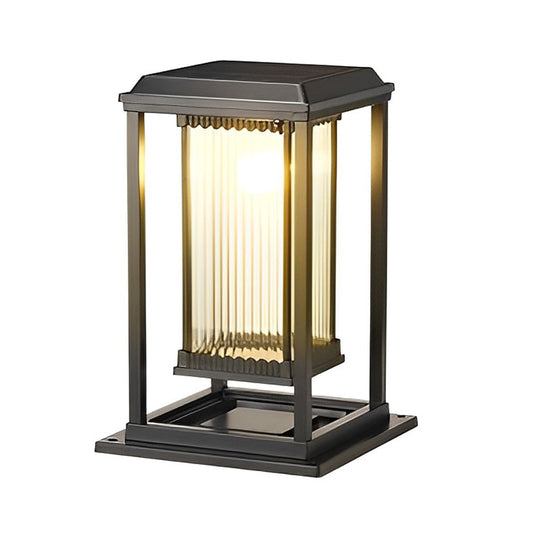 Square Black Solar LED Lawn Lights with Ribbed Glass
