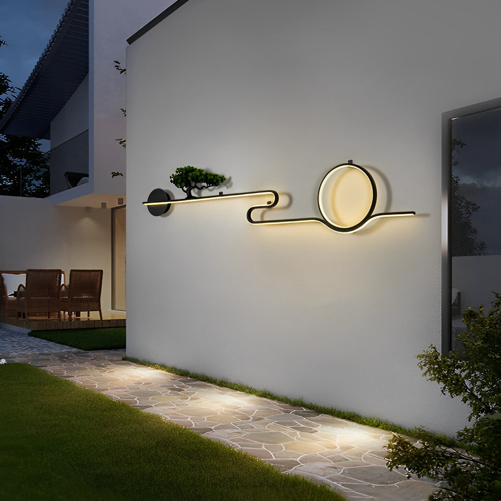 Moon Tree Scenery Waterproof LED Black Retro Outdoor Wall Lights