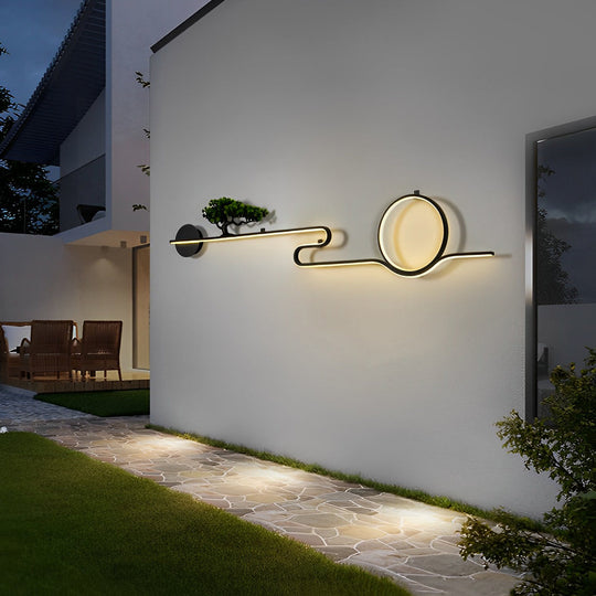 Moon Tree Scenery Waterproof LED Black Retro Outdoor Wall Lights