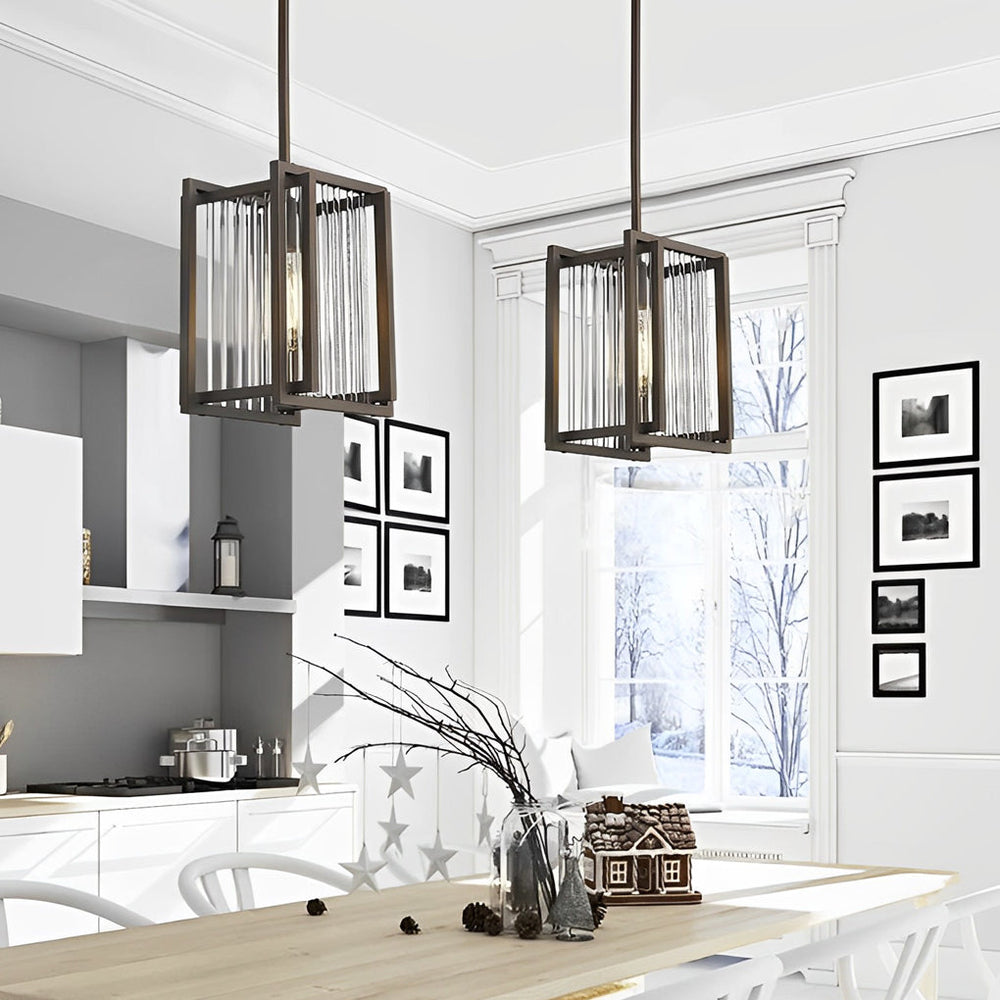 Square Iron Frame Retro Industrial Style Chandelier Dining Light