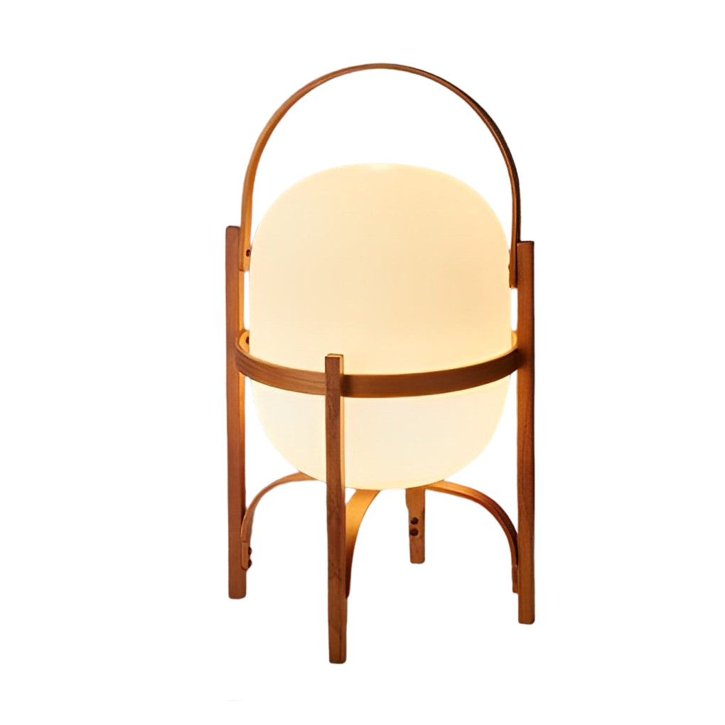 Standing Frame Table Lamp with Wooden Finish and White Glass Shade