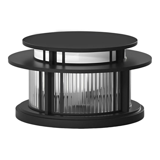 Round Waterproof LED Black Modern Solar Fence Post Lights Pillar Light